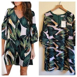 Belongsci Tropical Leaf Print Dress- Size L